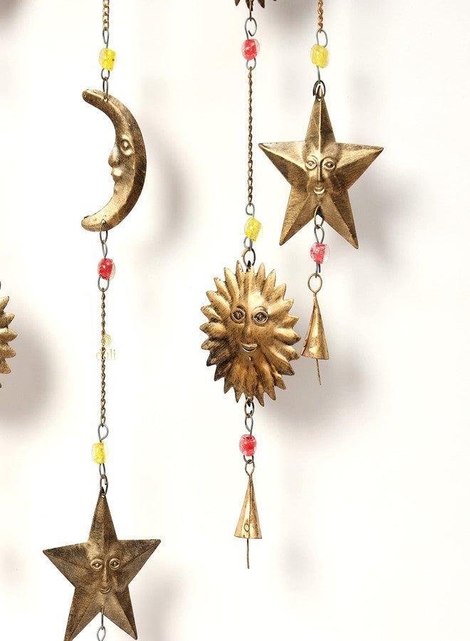 DULI دلاية جدارية معدنية على شكل جرس رياح من دولي، فنغ شوي، فن جداري، ديكور جداري، طاقة إيجابية، دلايات جدارية ريفية، فن جداري، زينة ديوالي، هدايا ديوالي (دلاية معدنية: شمس، قمر، نجمة، كبيرة) - Image 4